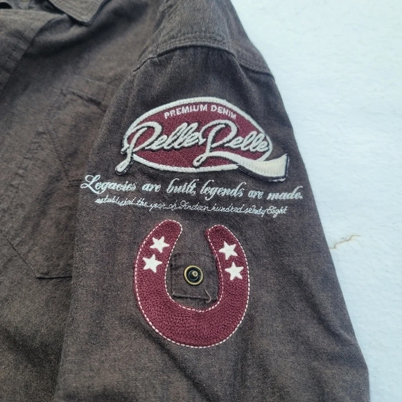 Pelle Pelle Shirt Men's L Large Pearl Snap UP Brown Biker Legend Convertible Slv - Picture 3 of 10